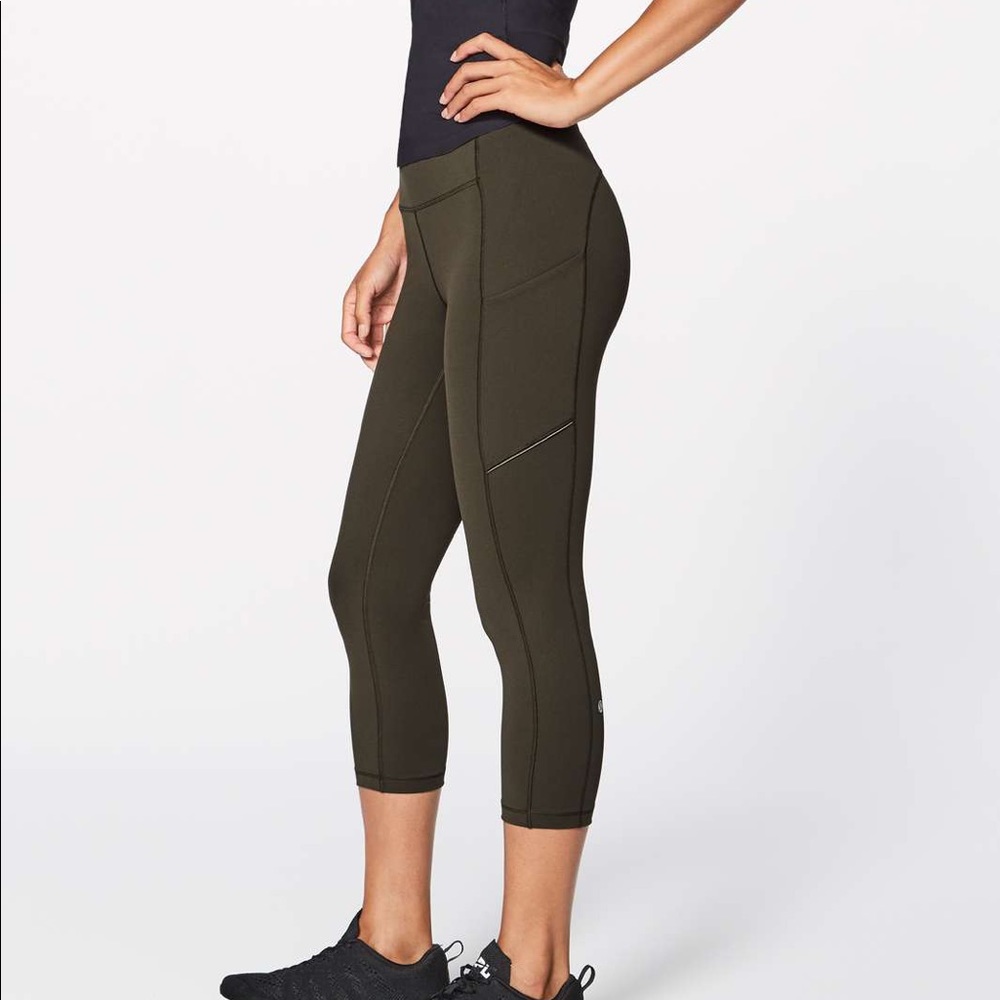 LULULEMON Speed Up Crop Tights Olive Green